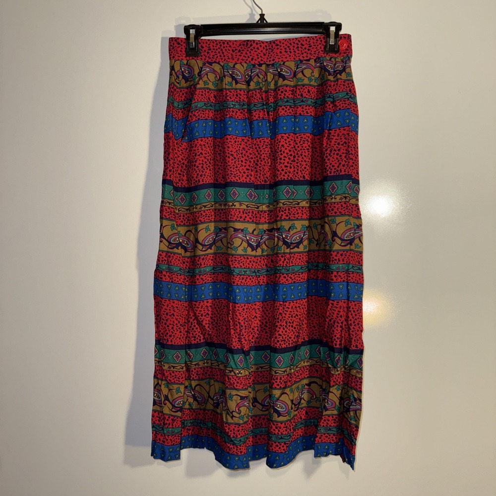 Chaus Vintage Midi Skirt Maximalism Multicolor 90s Boho Art To Wear Size 10 Wmns